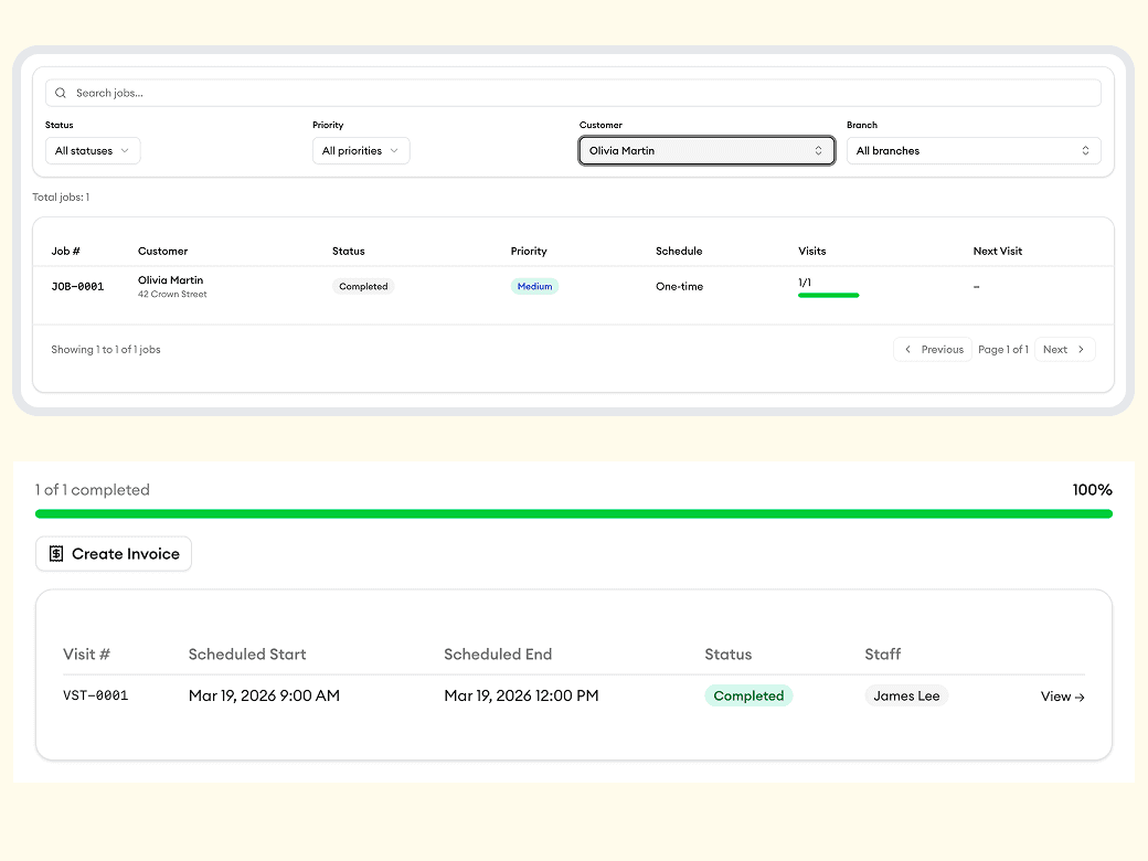 Homitask screenshot — Every job, every visit, at your fingertips