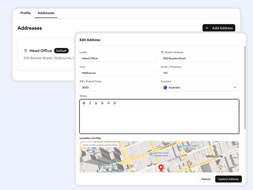 Homitask screenshot — Manage customers with multiple properties
