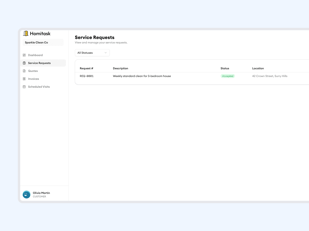 Homitask screenshot — Customers review quotes on their own time
