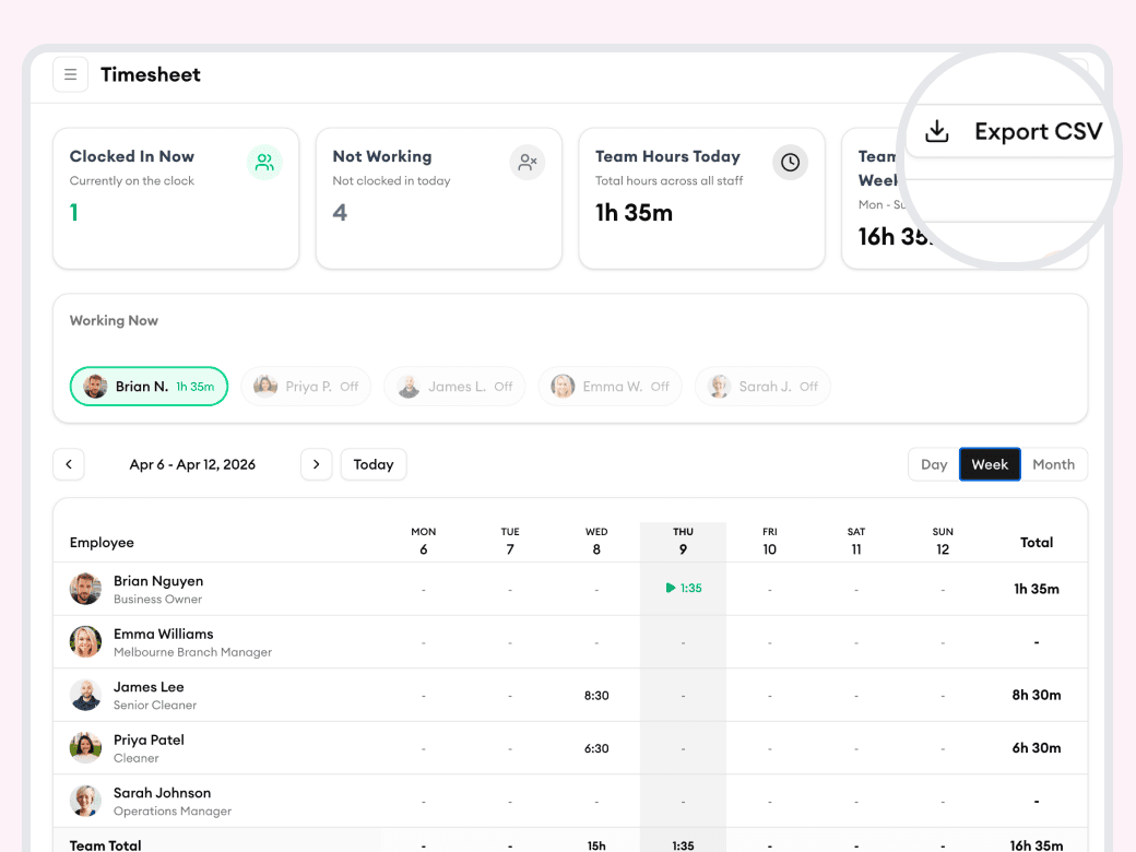 Homitask screenshot — Export time data however you need it