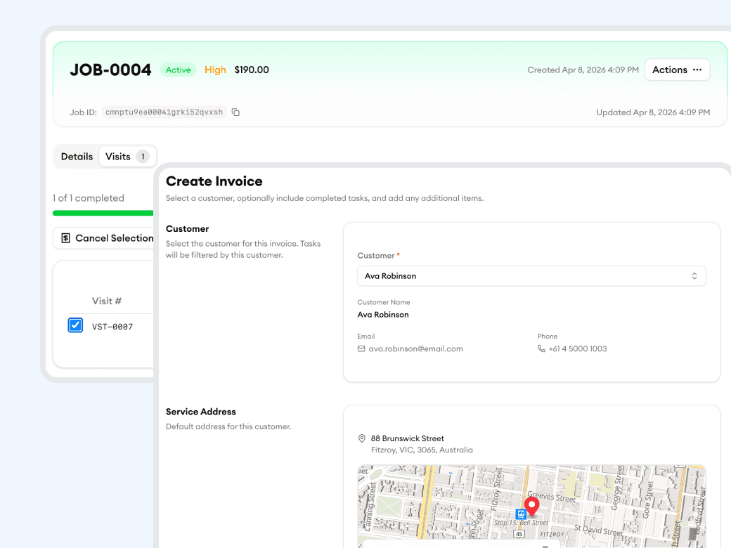 Homitask screenshot — Turn completed jobs into invoices instantly