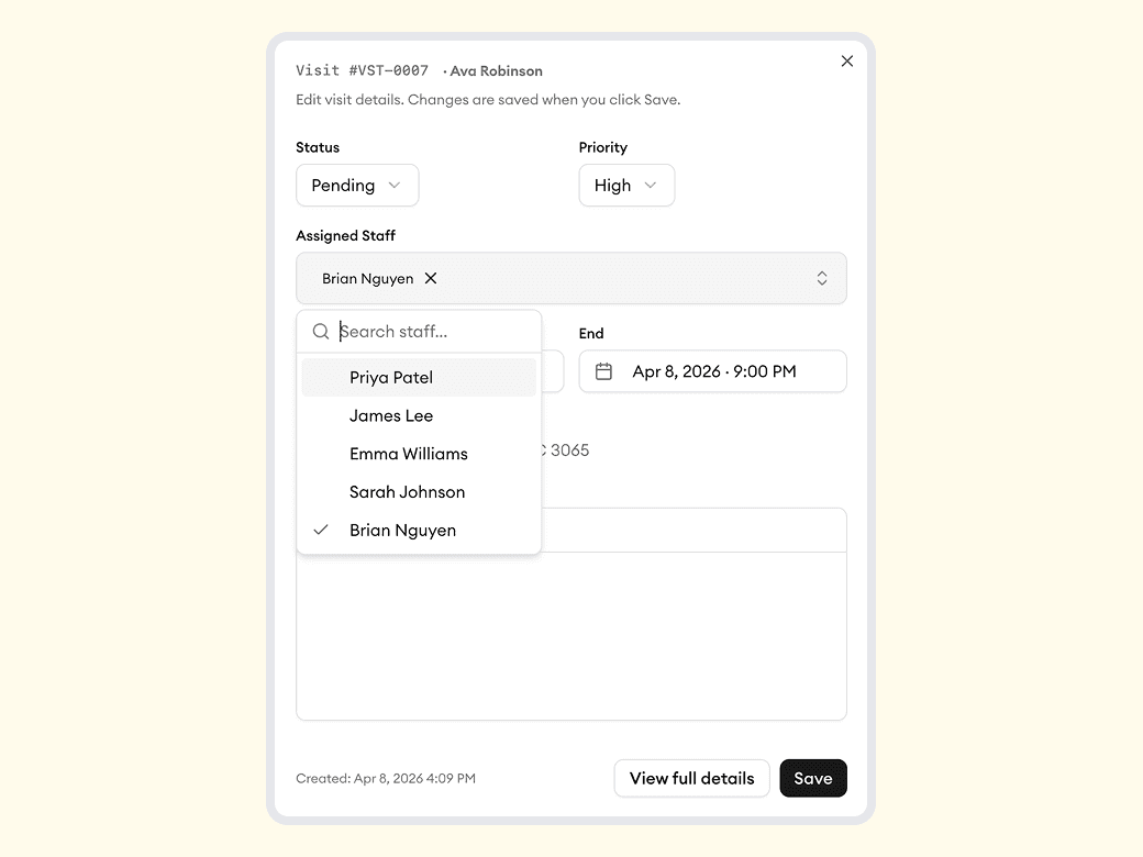 Homitask screenshot — Assign the right person to every job