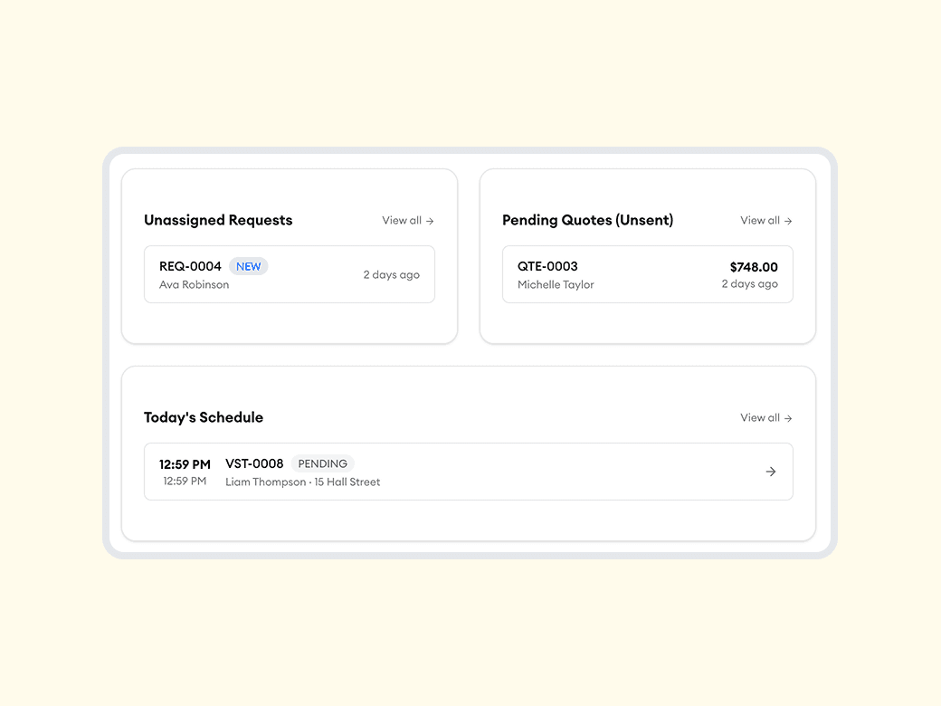 Homitask screenshot — Every job today, at a glance