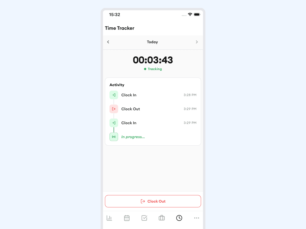 Homitask screenshot — One tap to start and end the day