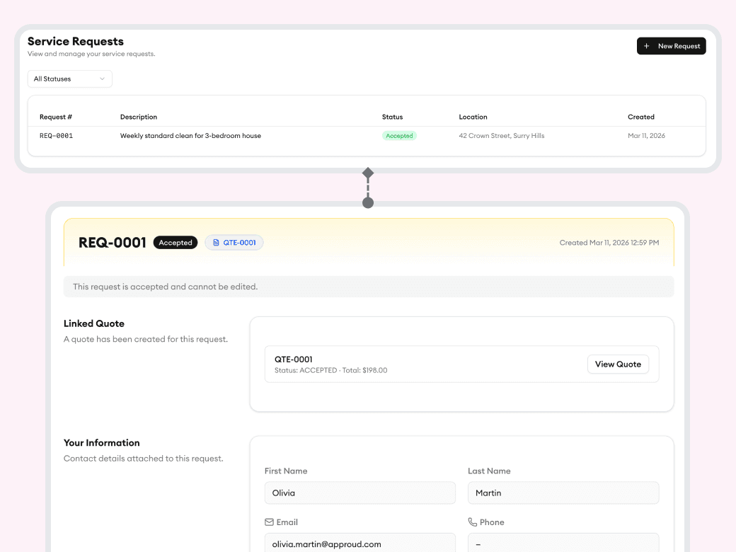 Homitask screenshot — Customers manage their own appointments