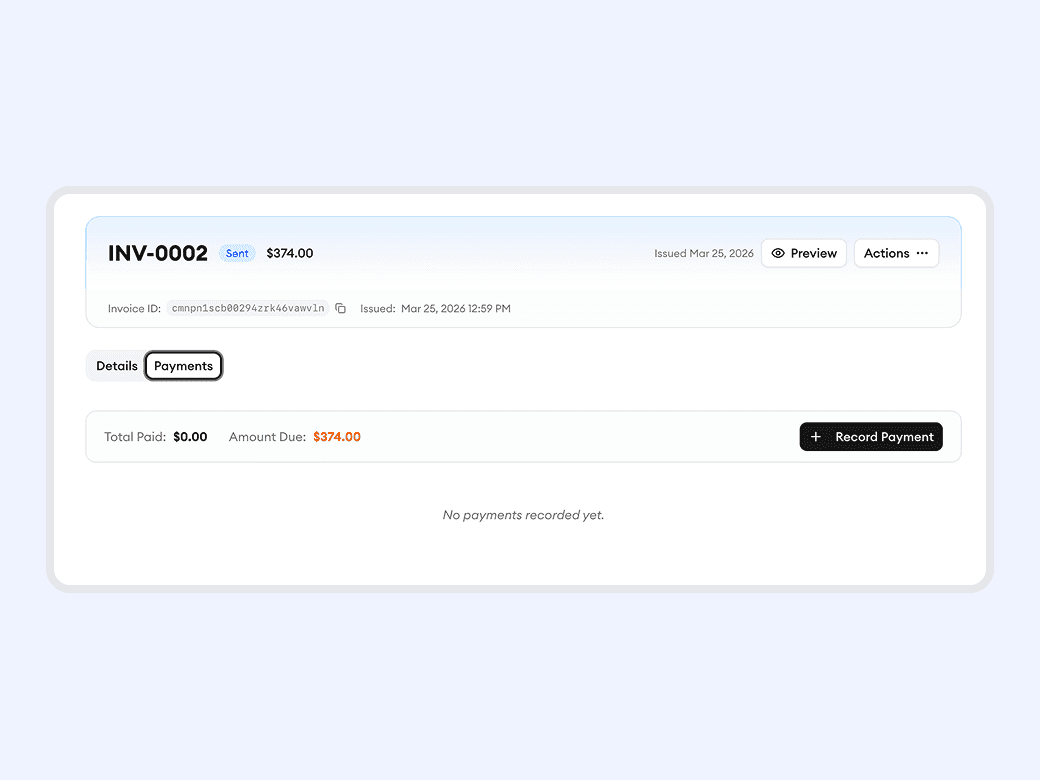 Homitask screenshot — A full payment trail for every invoice