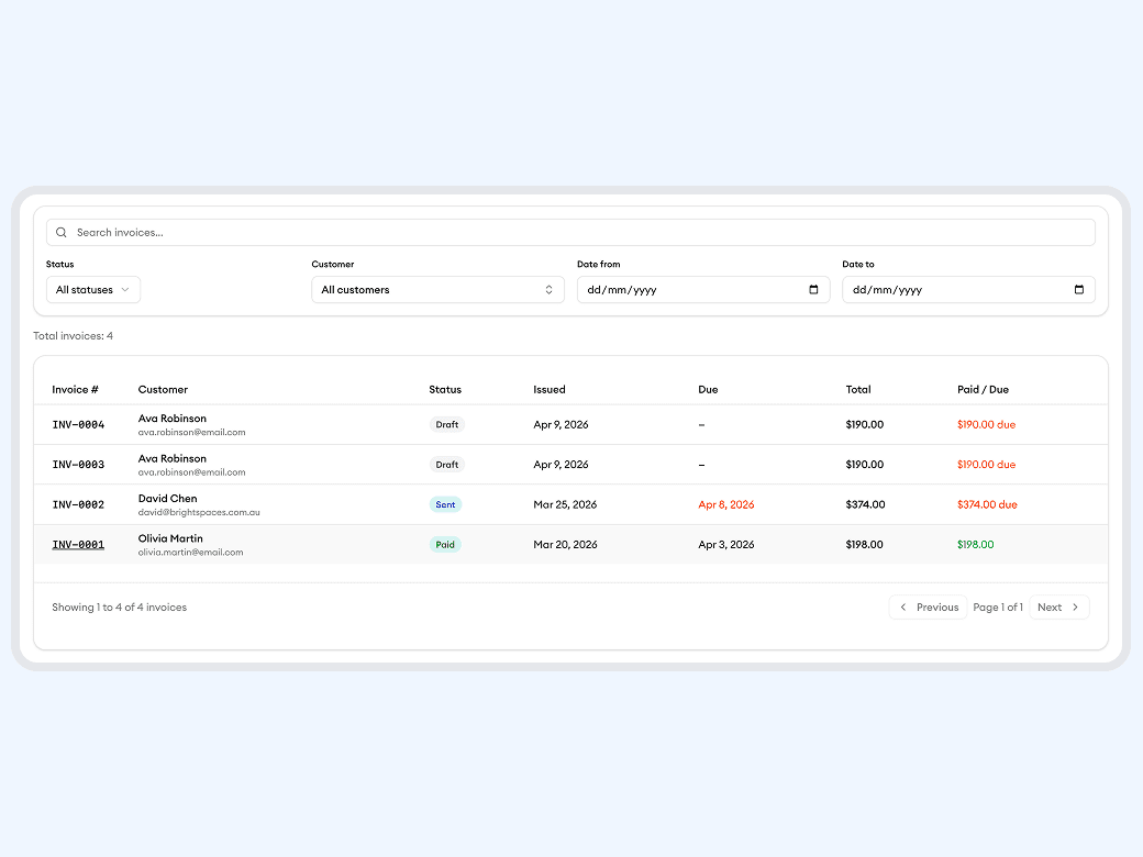 Homitask screenshot — All your invoices at a glance