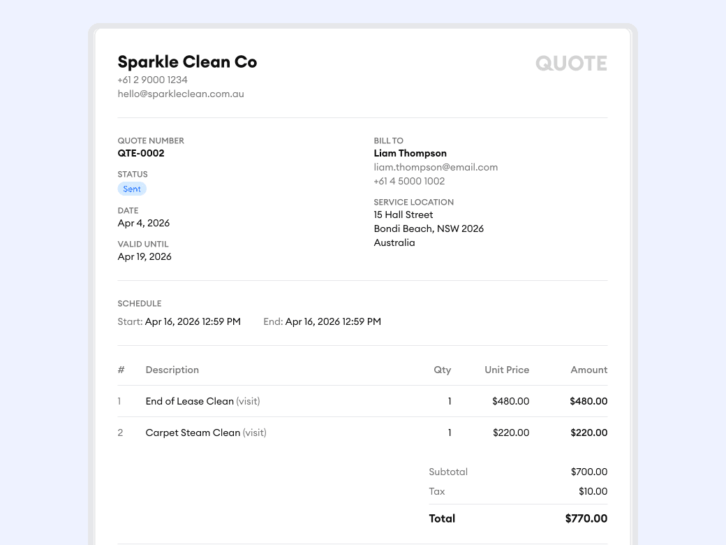 Homitask screenshot — Quotes that look as professional as your work