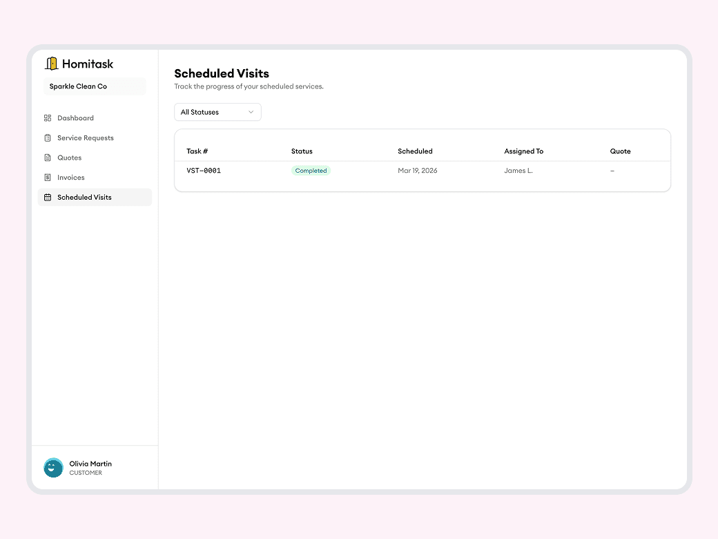 Homitask screenshot — Keep customers informed at every step