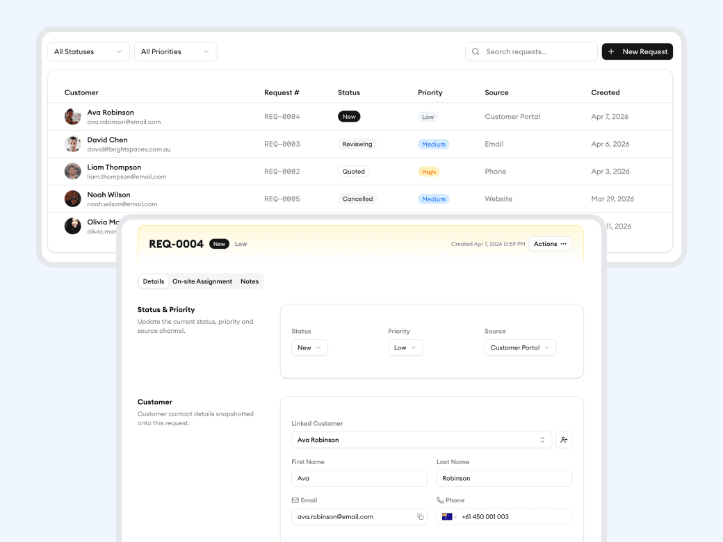 Homitask screenshot — One inbox for every service request