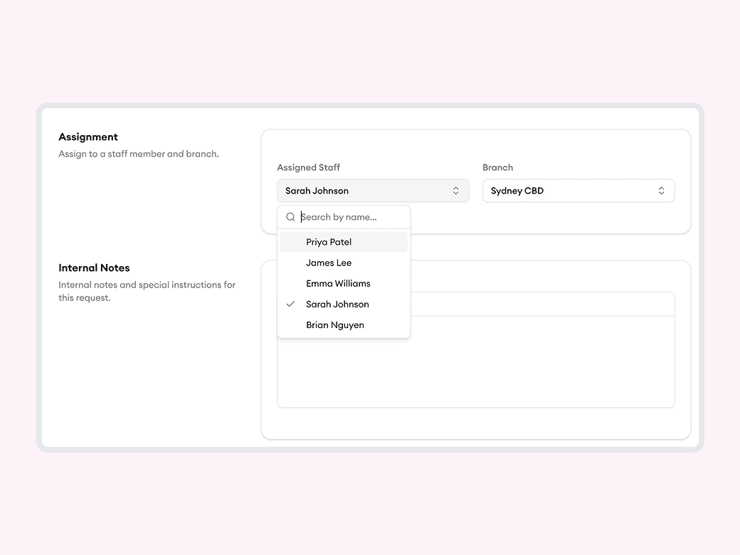 Homitask screenshot — Route requests to the right person instantly
