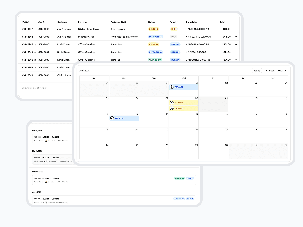 Homitask screenshot — See all jobs your way — list, timeline, or calendar