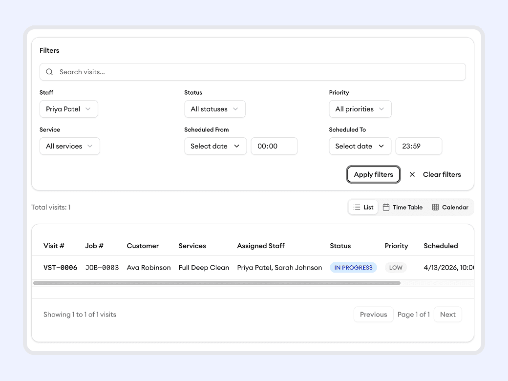 Homitask screenshot — See every job a team member has completed