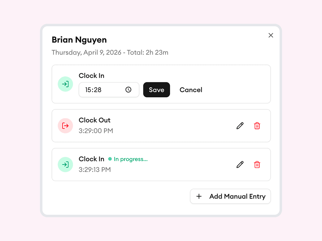 Homitask screenshot — Fix time entries in seconds, not hours