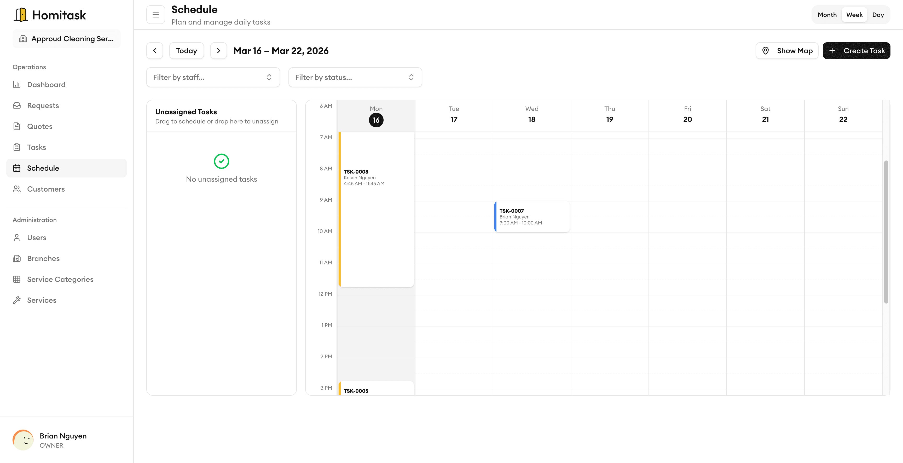 Homitask weekly schedule view